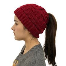 Load image into Gallery viewer, Ponytail Beanie Hat Soft Knit Ponytail Beanie