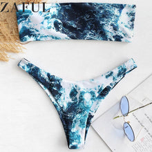 Load image into Gallery viewer, Padded Swimwear ZAFUL Abstract Bandeau Bikini Set