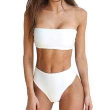 Load image into Gallery viewer, Padded Swimwear 2019 Retro Sexy Yellow Striped Strapless Bandeau Padded Swimwear
