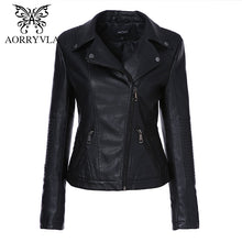 Load image into Gallery viewer, Leather Jackets 2019 New Spring Women Faux  Fashion Black Color Turn-Down Collar Zippers Short