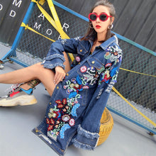 Load image into Gallery viewer, Floral Spring Jacket Floral Embroidery Denim Jacket Coat Spring Autumn Long Ripped Tassel Jean Jacket