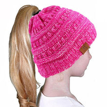 Load image into Gallery viewer, Ponytail Beanie Hat Children Kids Girl Winter Warm Beanie Slouchy Hat