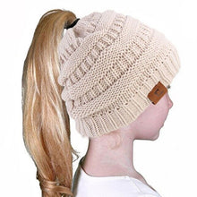 Load image into Gallery viewer, Ponytail Beanie Hat Children Kids Girl Winter Warm Beanie Slouchy Hat