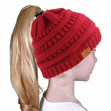 Load image into Gallery viewer, Ponytail Beanie Hat Children Kids Girl Winter Warm Beanie Slouchy Hat
