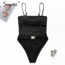 Load image into Gallery viewer, Padded Swimwear Simplee Sexy mesh women bodysuits Buckle