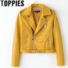 Load image into Gallery viewer, Leather Jackets 2019 Spring Bright Yellow Women   Zipper Leather Coa