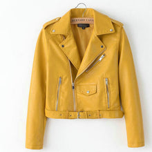 Load image into Gallery viewer, Leather Jackets 2019 Spring Bright Yellow Women   Zipper Leather Coa