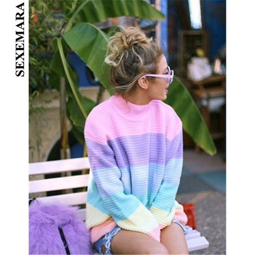Oversized Sweater  Rainbow Sweater Women Pullover Knitted