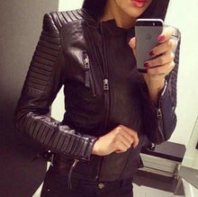 Load image into Gallery viewer, Leather Jackets Ladies  New Black Slim Moto Bikers