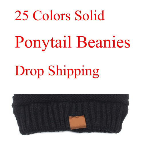 Ponytail Beanie Hat Fashion Ponytail Beanie Women Stretch Knitted Crochet Beanies