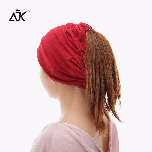 Ponytail Beanie Hat Multifunction Knitted Hat Female Casual Plain Bonnet