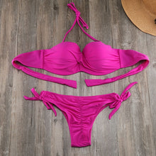 Load image into Gallery viewer, Padded Swimwear Bikini Solid Strappy Bandage Bikinis Set White Push Up
