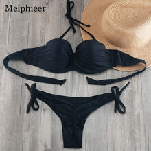 Load image into Gallery viewer, Padded Swimwear Bikini Solid Strappy Bandage Bikinis Set White Push Up