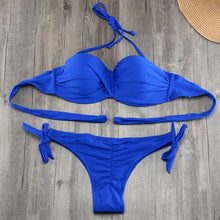 Load image into Gallery viewer, Padded Swimwear Bikini Solid Strappy Bandage Bikinis Set White Push Up