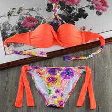 Load image into Gallery viewer, Padded Swimwear Bikini Solid Strappy Bandage Bikinis Set White Push Up