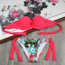 Load image into Gallery viewer, Padded Swimwear Bikini Solid Strappy Bandage Bikinis Set White Push Up