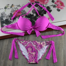 Load image into Gallery viewer, Padded Swimwear Bikini Solid Strappy Bandage Bikinis Set White Push Up