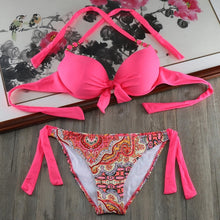 Load image into Gallery viewer, Padded Swimwear Bikini Solid Strappy Bandage Bikinis Set White Push Up