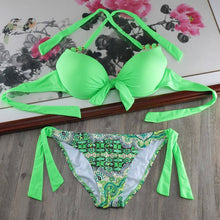 Load image into Gallery viewer, Padded Swimwear Bikini Solid Strappy Bandage Bikinis Set White Push Up