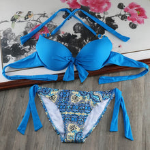 Load image into Gallery viewer, Padded Swimwear Bikini Solid Strappy Bandage Bikinis Set White Push Up
