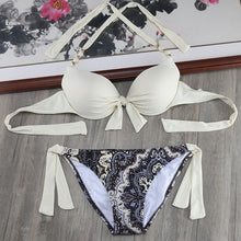 Load image into Gallery viewer, Padded Swimwear Bikini Solid Strappy Bandage Bikinis Set White Push Up