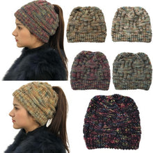 Load image into Gallery viewer, Ponytail Beanie Hat Winter Women Hat Ladies Girl Stretch Knit Hat