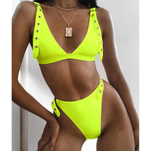 Load image into Gallery viewer, Padded Swimwear Neon Green High Waist bikini 2019 Adjust Strap Swimsuit