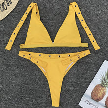Load image into Gallery viewer, Padded Swimwear Neon Green High Waist bikini 2019 Adjust Strap Swimsuit