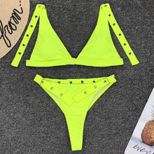 Load image into Gallery viewer, Padded Swimwear Neon Green High Waist bikini 2019 Adjust Strap Swimsuit