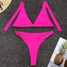 Load image into Gallery viewer, Padded Swimwear Neon Green High Waist bikini 2019 Adjust Strap Swimsuit