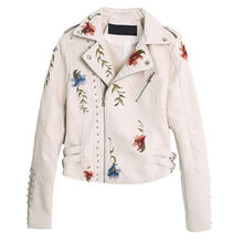 Load image into Gallery viewer, Leather Jackets  Faux Soft Leather Embroidery Jacket Coat