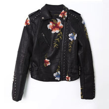 Load image into Gallery viewer, Leather Jackets  Faux Soft Leather Embroidery Jacket Coat