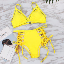 Load image into Gallery viewer, Padded Swimwear 2019 Vintage Neon Yellow Bikini Set Sexy Swimsuit Women