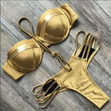 Load image into Gallery viewer, Padded Swimwear Black Bandage Swimsuit 2019 Sexy Brazilian