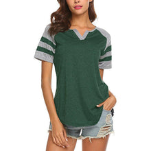 Load image into Gallery viewer, Color Block Top Women's Summer Casual Striped Short Sleeve V Neck