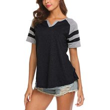 Load image into Gallery viewer, Color Block Top Women's Summer Casual Striped Short Sleeve V Neck