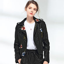 Load image into Gallery viewer, Leather Jackets  Women Faux  Embroidery Motorcycle Black Punk
