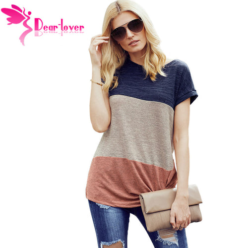 Color Block Top  Summer Women Short Sleeve Color Block Stripe Plus Size T-shirt Casual