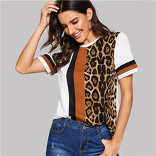 Load image into Gallery viewer, Color Block Top  Color Block Leopard Panel Tee