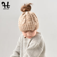 Load image into Gallery viewer, Ponytail Beanie Hat Kids Beanie  Warm Winter Girls and Boys Caps