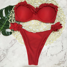 Load image into Gallery viewer, Padded Swimwear 2019 Lady Sexy Strapless Lace Swimwear Solid Color Flower Bikini Padded Push-up
