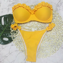 Load image into Gallery viewer, Padded Swimwear 2019 Lady Sexy Strapless Lace Swimwear Solid Color Flower Bikini Padded Push-up