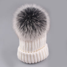 Load image into Gallery viewer, Ponytail Beanie Hat  mink and fox   ball cap pom poms winter