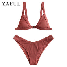 Load image into Gallery viewer, Padded Swimwear Bikini 2019 Textured Ribbed Front Closure Bikini Set