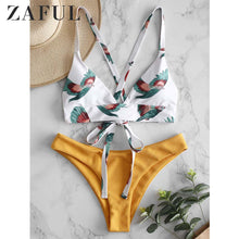 Load image into Gallery viewer, Padded Swimwear  Bird Color Block Criss Cross Bikini Set Wire Free Swim Suit