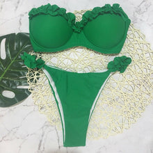 Load image into Gallery viewer, Padded Swimwear 2019 Lady Sexy Strapless Lace Swimwear Solid Color Flower Bikini Padded Push-up