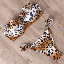 Load image into Gallery viewer, Padded Swimwear Bandeau Bikini Swimwear Women Swimsuit Sexy Ruffle Bikini Set