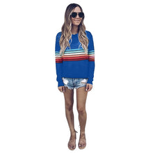 Load image into Gallery viewer, Color Block Top Block Long Sleeve Stripe T-Shirt Striped Rainbow O Neck Basic Tshirt