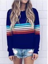 Load image into Gallery viewer, Color Block Top Block Long Sleeve Stripe T-Shirt Striped Rainbow O Neck Basic Tshirt