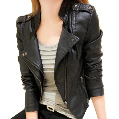 Leather Jackets 2019 Women Solid Color Black Wine Red Classical